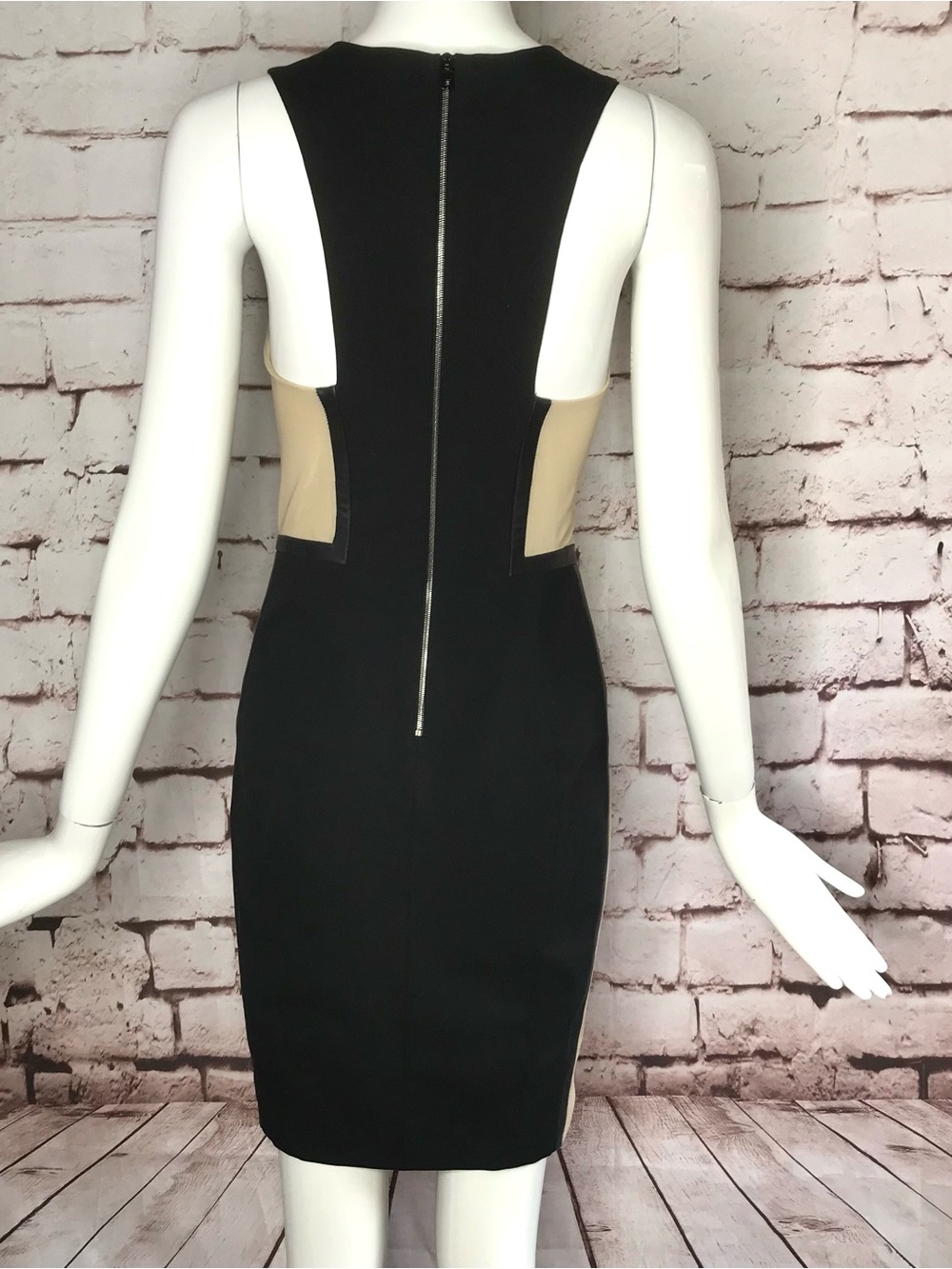 RAG & BONE Piper Leather Trim Mesh Panels Mini Sheath Dress Black and Tan Size 2 - Picture 14 of 16